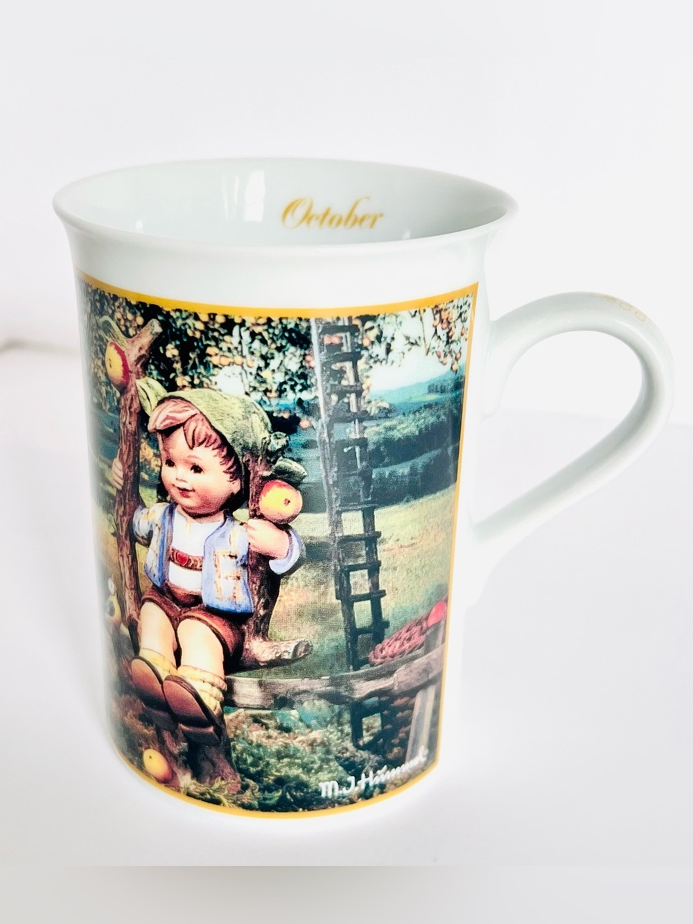M.I. Hummel October Apple Tree Boy Porcelain Mug Box COA Danbury Mint